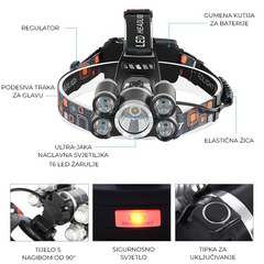 ZOOM led naglavna lampa 5×Cree T6 | domet 300 m, vodootporna