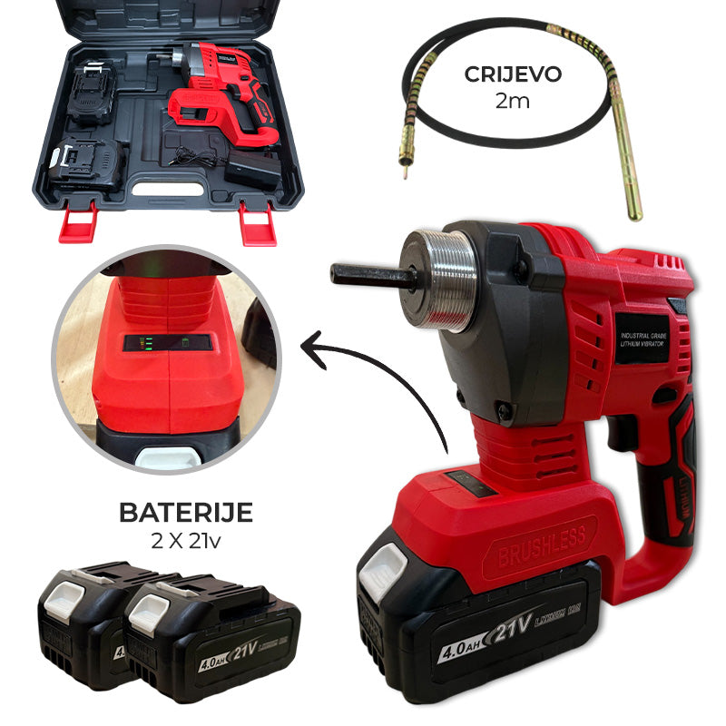 Aku vibrator betona  21V x 2 + crijevo 2m
