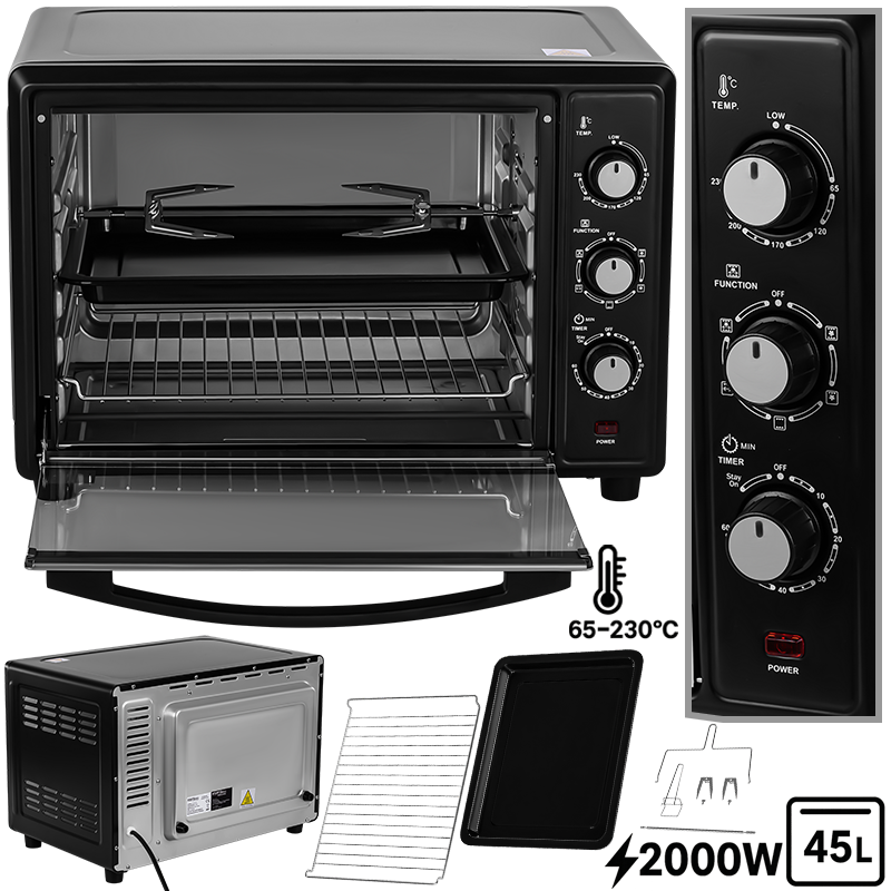 Električna pećnica 45L 2000W s roštiljem i roštilj-ražnjem