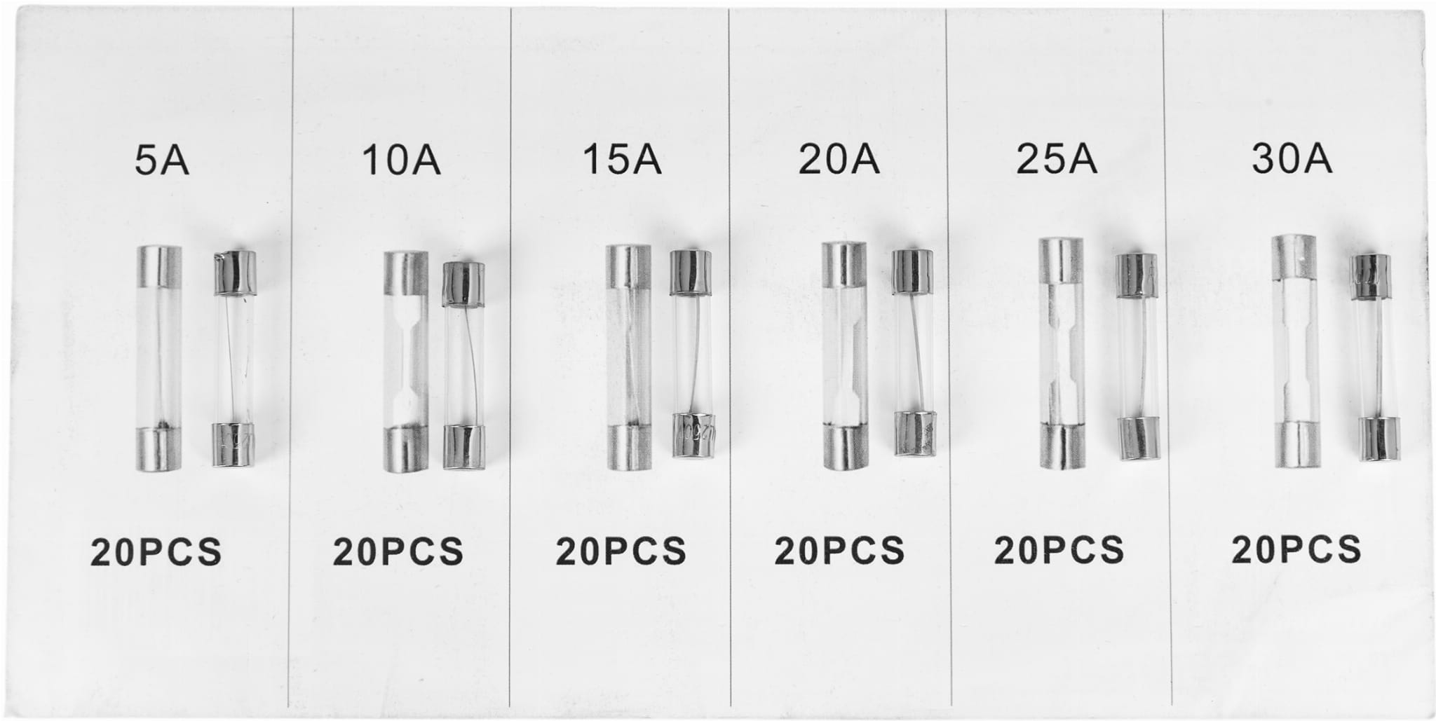 Set staklenih osigurača 120 kom 5–30A KD1302